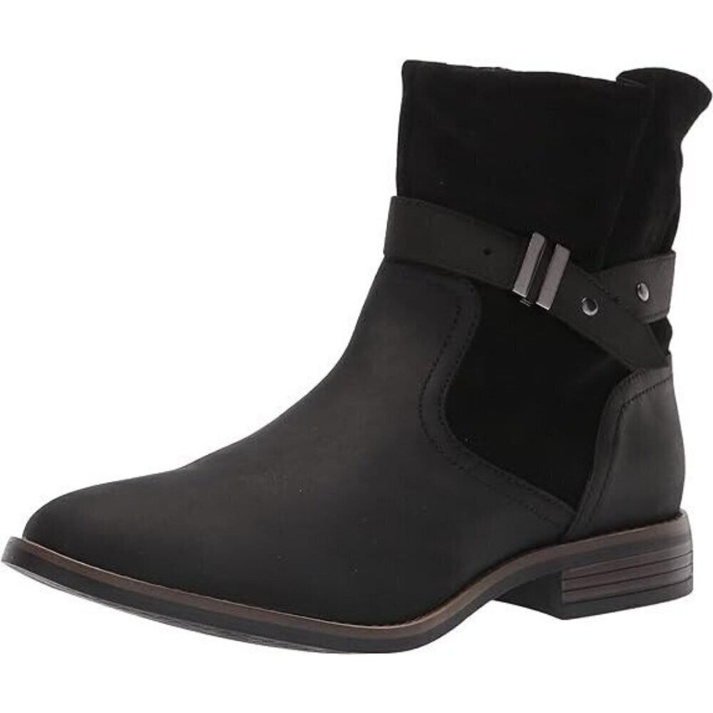 Clarks Womens Leather Boots Camzin Strap Mid-Calf Boots Black 6 W Zip‎ NEW